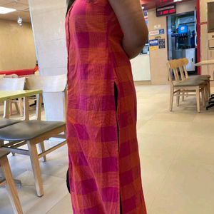 ANOUK Pink & Orange Checked Kurta