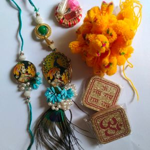 Radha -Krishna Design Rakhi and lumba set & Thali