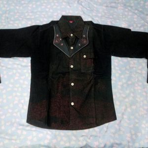 Black Maroon Shiny Shirt Look Coat