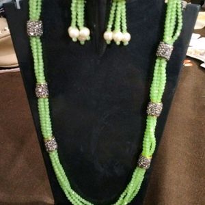 Long Pearl Necklace Set With Earrings