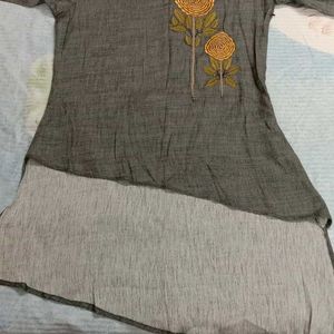 Grey And Yellow Short Kurta With Pant