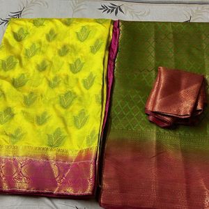 New Lemon Yellow   And Green Maroon Pattu(2sarees)