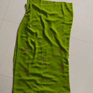 Elegant Green Saree With Hand Embroidery
