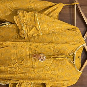 Heavy Yellow Kurta, Palazzo With Up Down Sleeves