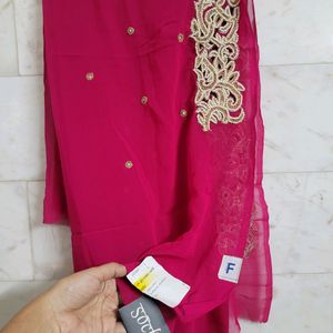 Hot Pink Pearl Work Saree