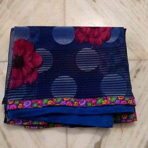 Floral Navy Blue Georgette Saree With Blouse