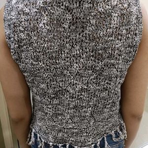 Grey Crop Top With Crochet Finishing