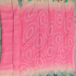 Light Pink With Green Flower Design Saree (New)