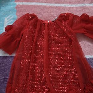 Once Used Party Wear Red Dress For 1yr Old