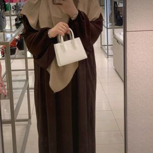 Brown Abaya With Nude Khimar Set