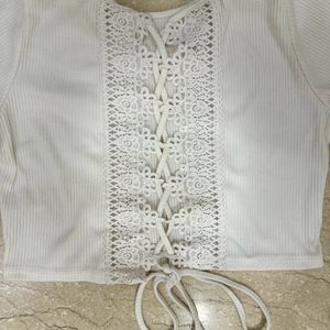 Back Drawstring White Lacy Top