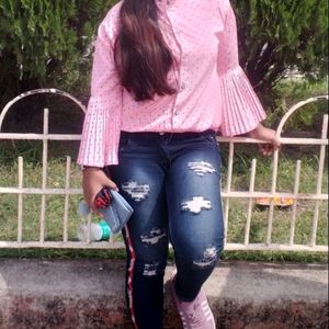 Baby Pink Colour Designer Printed Shirt