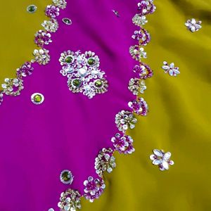 Beautiful Party Wear Kundan Saari With Blouse