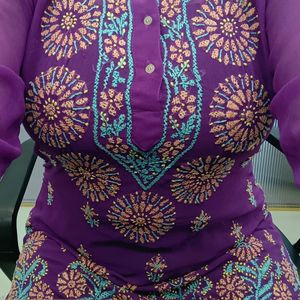 Purple Chikankari Kurti