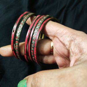 Pure Brass Vintage Red Meenakari Bangle Set