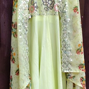 Anarkali kurta With Floral Print Duppata Set