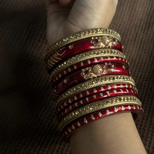 Golden N Red Bridal Bangles ( Pack Of 20)