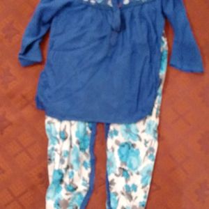 Girls Blue KURTA and DHOTI style Bottom