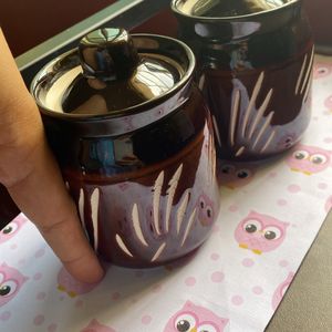 Brown Cute Small Ceramic Jars - Unused