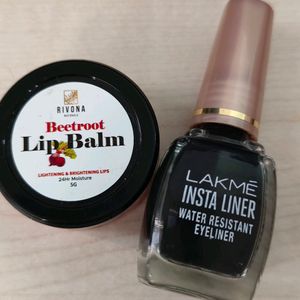 Lakme Eyeliner And Rivona Beetroot Lip Balm