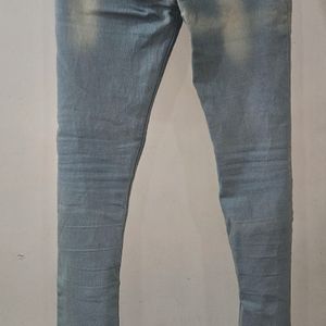 Mid Rise Ribbed Sky Blue Denim Skinny Jeans