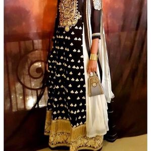 Admyrin Black Georgette Anarkali Kurta Set