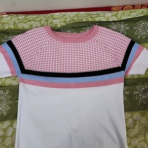 White And Pink Round Neck Top