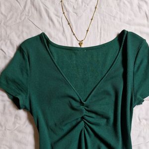 H&M Green Y2k Pinterest Forest Core Coquette Top