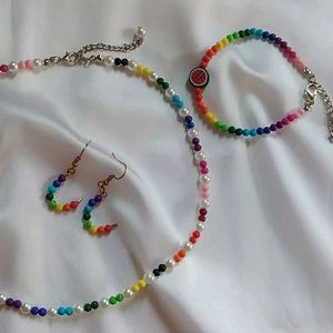 Rainbow necklace and bracelet & earrings.