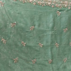 Sea Green Chamki Work Border Saree