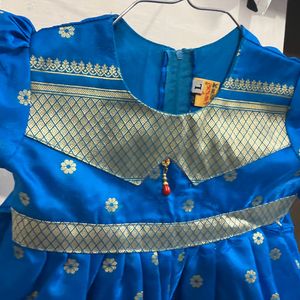 Baby Girls New Paithani Silk Frok With Inner Line