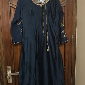 Navy Blue Embroidered Kurta