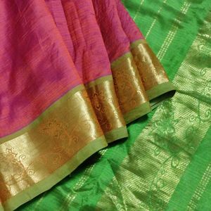 Peach And Green Saree