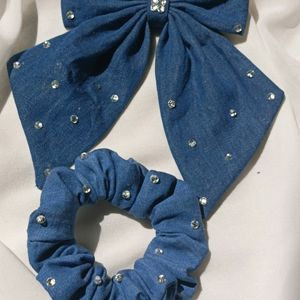 Denim Scrunchie+Bow Combo