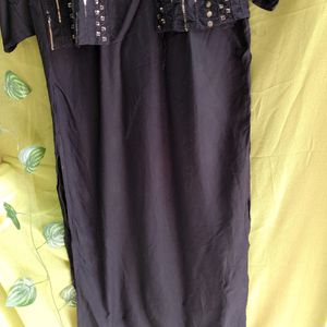 Black Cotton Kurti With Attached Jacket.