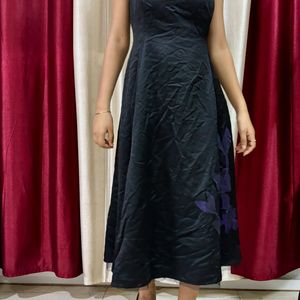 Black Floral Gown Mexi Dress