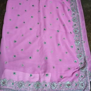 Pink Embroidery and Stone Embedded Saree