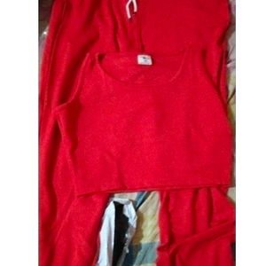 Red Solid Summer Track Suits Activewear