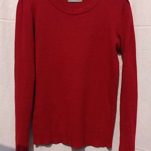 Ribbed Wine Red Pullover Sweatshirt