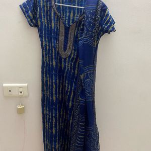 Navy Blue Tie Dye Kurta And Dupatta