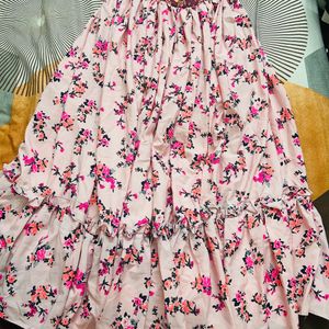 Pink Floral Printed Ethnic Long Skirt