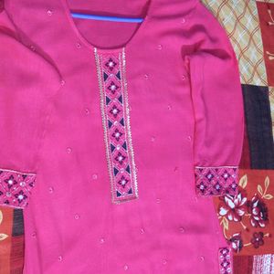 Pink Embroidered Kurti For Girls