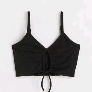 Blacked Ribbed  Front Cut Out Fitting Crop Tops