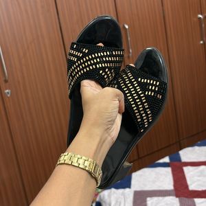 Women Black Golden Wedding Footwear