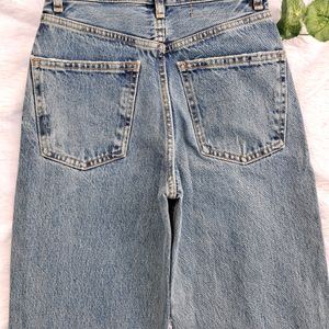 Zara New Ripped Wide Leg Jeans