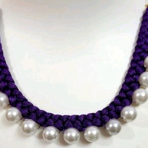 Indo -fusion Spalshy Purple Fabric Nacklace