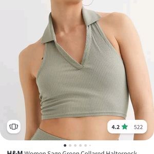 H&M RIBBED HALTER NECK COLLARED TOP