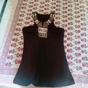 Black Party Wear Top With Sequence On Neck