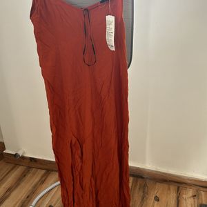 Burnt Orange Adjustable Strap Maxi Dress With Slit