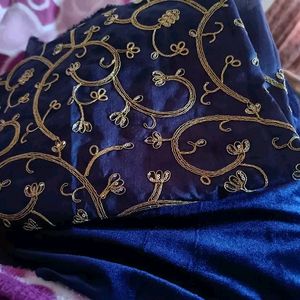 Royal Blue Velvet Saree - Unused